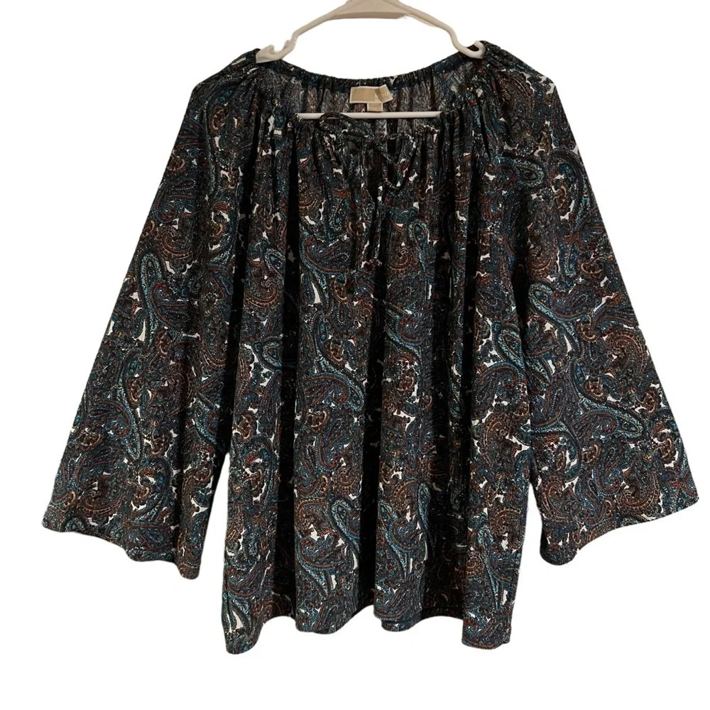 Michael Kors Paisley Keyhole Peasant Top XL - Picture 2 of 7